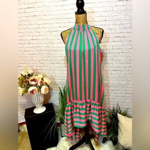 Lilly Pulitzer size 12 high low pink and green striped dress. Great condition
